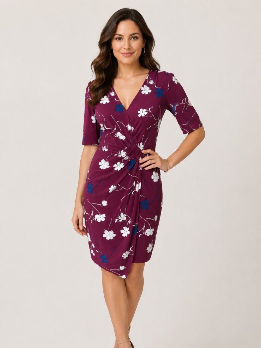 Dress Casual Midi By Banana Republic In Purple & White, Size: XS